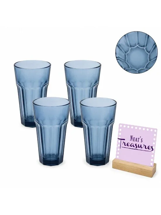 Libbey DURATUFF GIBRALTAR Dusky Blue Cooler Glass Panel Tumber Glasses  Set 4