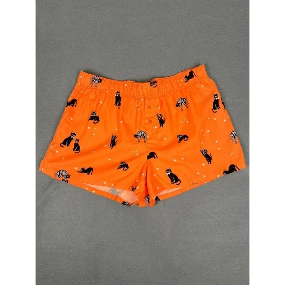 Hyde & EEK Black Cat Sleep Shorts Halloween Spooky Gothic Orange Cotton Medium