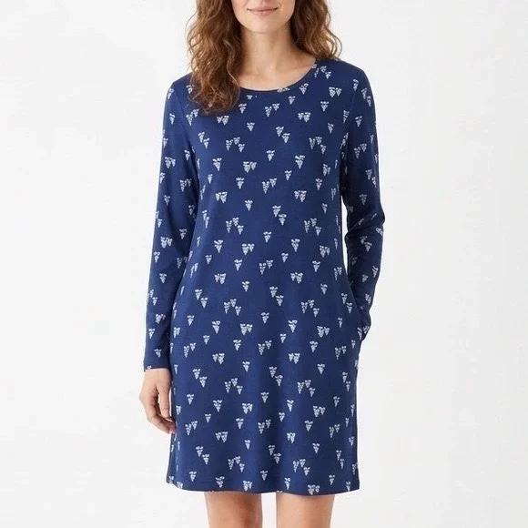Charter Club Intimates Sleep Shirt Navy Blue Forest‎ Pine Tree Long Sleeve L