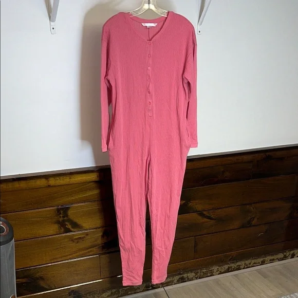 Victoria's‎ Secret Pink Ribbed Thermal Button Down One Piece PJs- M