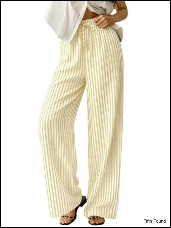 Women's Striped Gingham Wide Leg Palazzo Pajama Pants with Pockets
