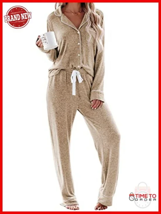 Women's Long Sleeve Button Down Pajama Sets Soft Modal Jersey Lounge Set