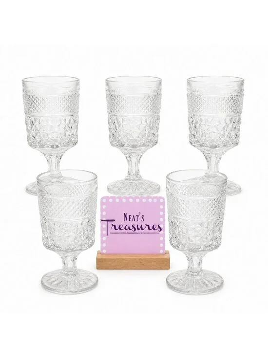 Anchor Hocking WEXFORD Clear Criss-Cross Design Claret Wine 6oz Glasses Set of 5