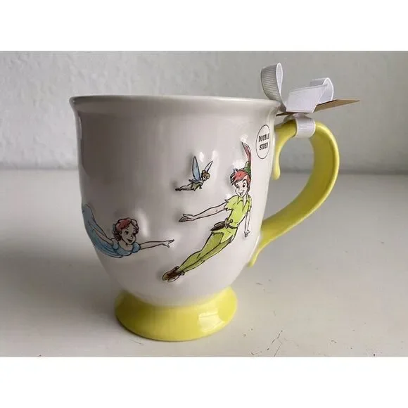 Rae Dunn Disney Peter Pan Tinkerbell Wendy‎ Flying Never Grow Up Ceramic Mug Cup
