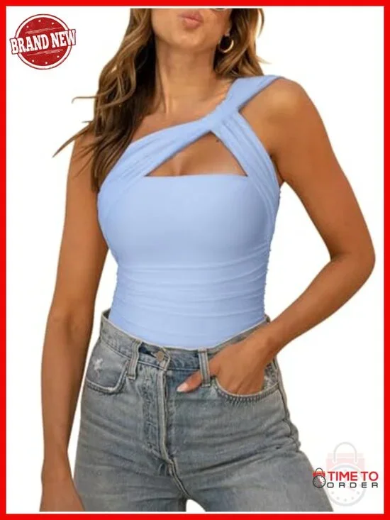 Sexy One Shoulder Leopard Mesh Bodysuit with Ruched Cutout