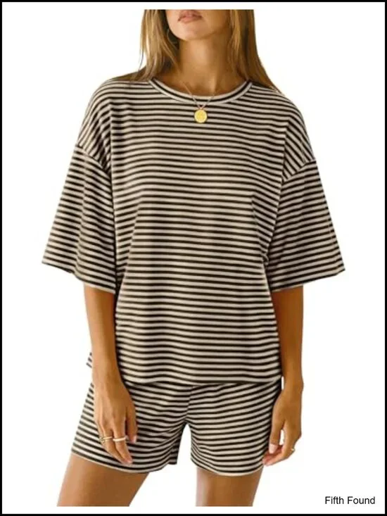 Women's 2 Piece Lounge Set: 3/4 Sleeve Top & Elastic Waist Shorts with Pockets,
