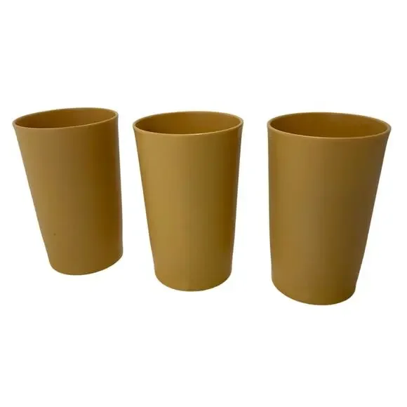Set Of 3 Vintage Tupperware 873 Harvest Gold 12 Oz Plastic Beverage‎ Cups