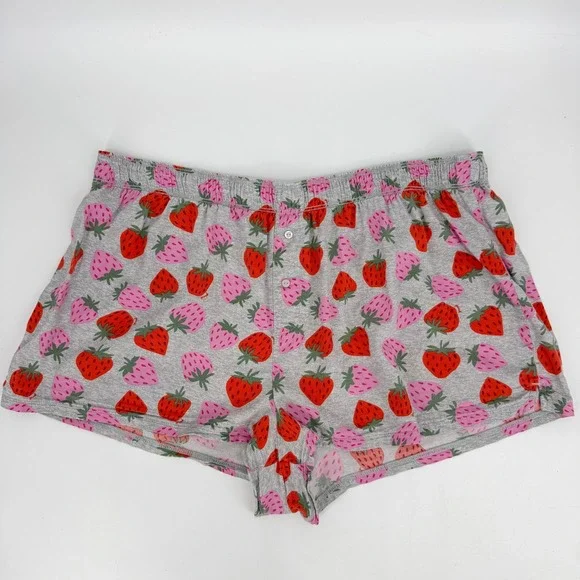 Victoria's Secret PINK Strawberry‎ Gray Pajama Boxer Shorts XL