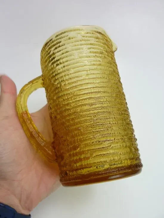 Vintage Small Glass Juice Bedside Pitcher Soreno Honey Gold Yellow 1970s MCM