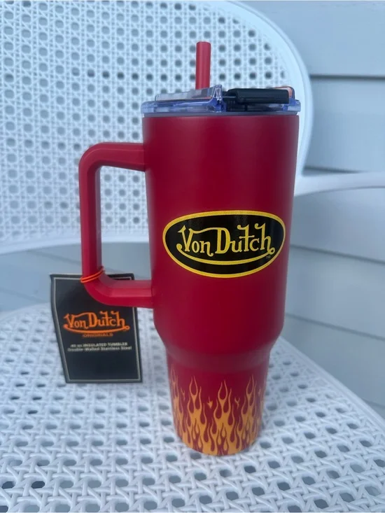 Von Dutch Orange Insulated 40oz Tumbler with Flame Accent