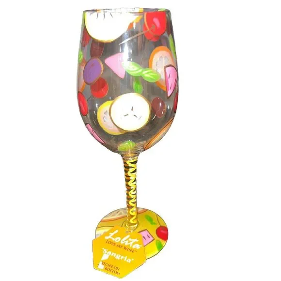 Lolita Love My Wine Sangria Wine Glass Hand Painted 15oz Recipe On Bottom New