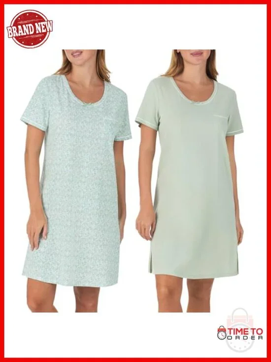 100% Cotton Short Sleeve Sleepshirt 2-Pack - Soft & Breathable Nightgown