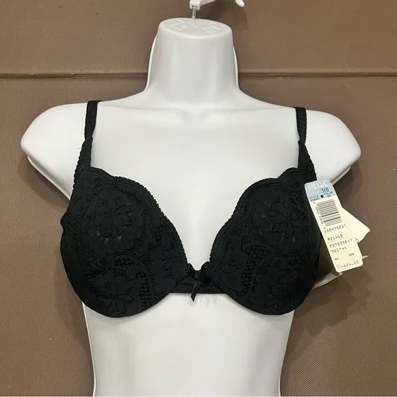 Olga Bra Petite Lightly Lined Underwire Black Lace USA 36B NOS Vintage 33847 NWT