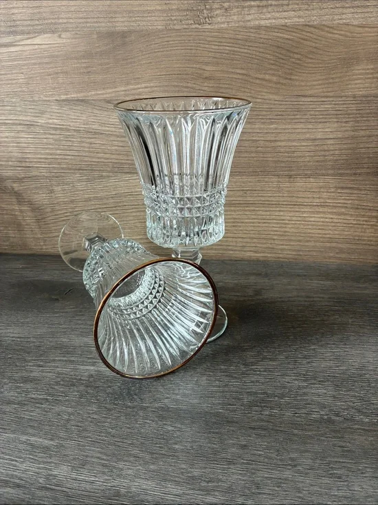 Vintage Fostoria Tiara Crystal Goblets with Gold Rim