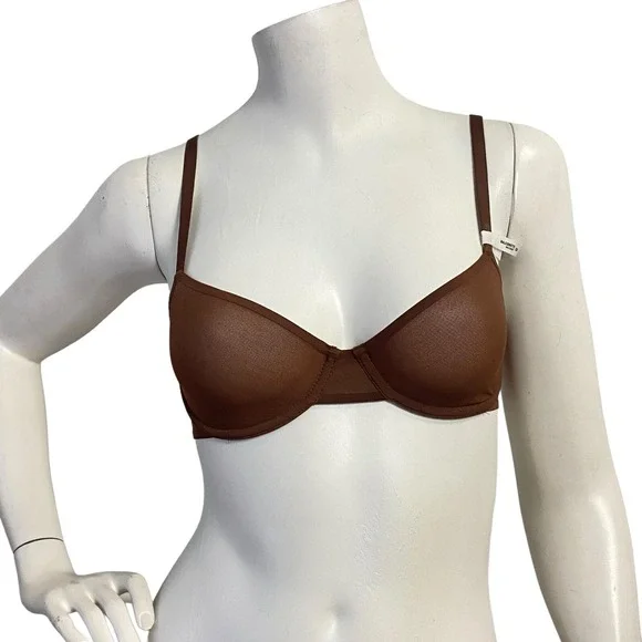 Aerie Smoothez Microfiber Unlined Balconette Bra Brown 32D‎ Underwire NWT