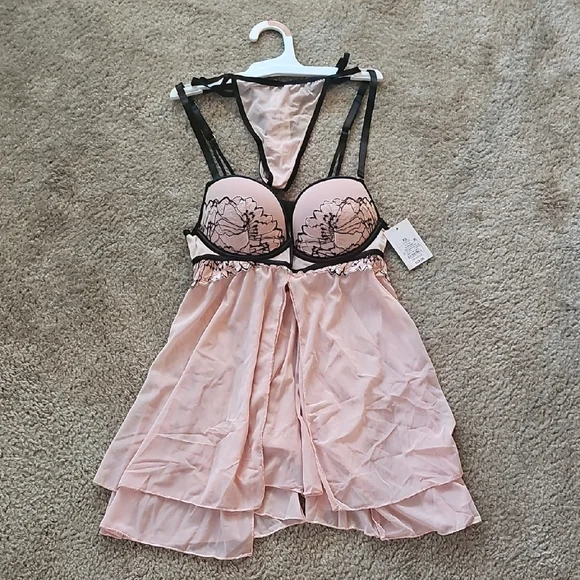 Auden Pink Push Up Babydoll With Thong - Size XS