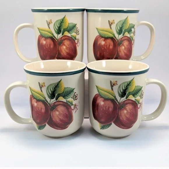 Coffee Tea Mugs Stoneware Cups Apple Blossoms⚡FINAL SALE