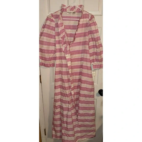 Bloomingdale's Cotton Robe‎ , Ruffles Pockets , Striped , Tie, Lightweight NWT