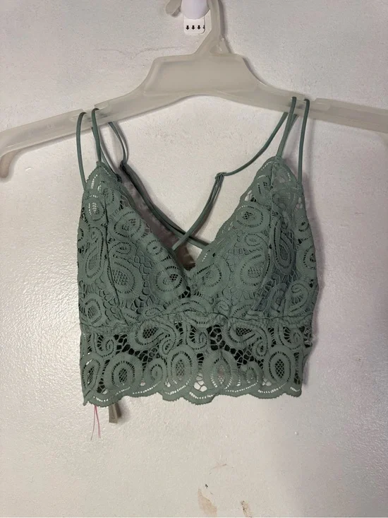Green Lace Bralette with Double Spaghetti Straps
