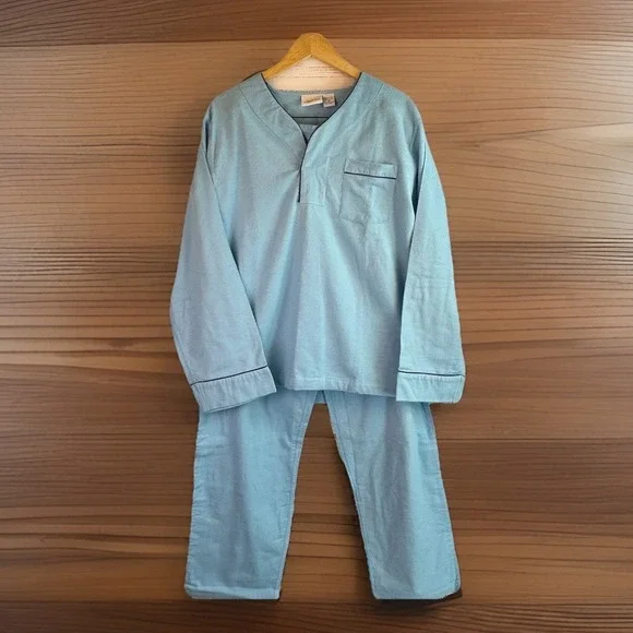 The Vermont Country Store Men's‎ Flannel Pajama Set Blue M 100% Cotton Retro