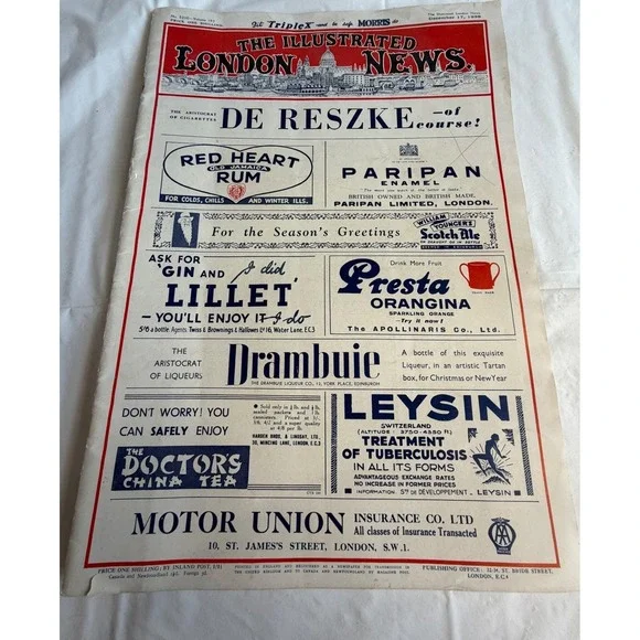 Vintage 1938 The Illustrated London News December 17 Dewars White Label Ad