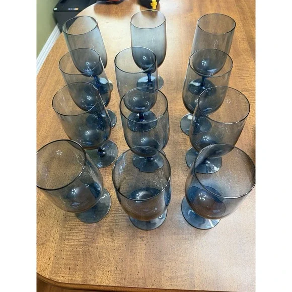 Vintage Noritake Viewpoint Blue Blown Glass Iced Tea Glasses Set Of 12