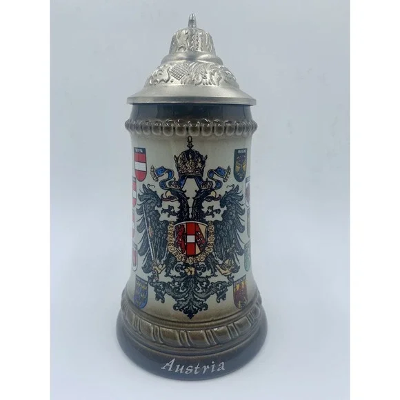 Vtg Original King Austria Beer‎ Stein Hand Painted Imperial Eagle 358/0
