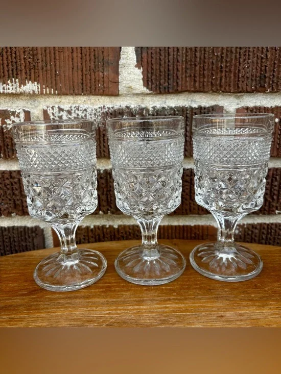 ANCHOR HOCKING glass WEXFORD large WATER GOBLETS clear waffle Set of 3