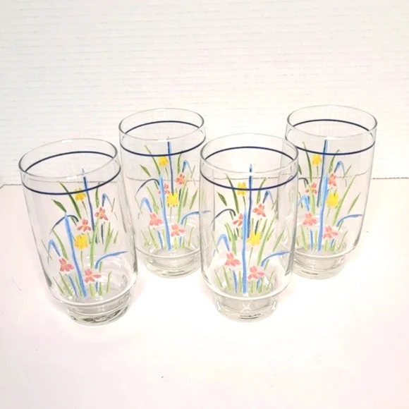 Sango Pastels Floral Drinking Glass Short Tumblers 5 1/8