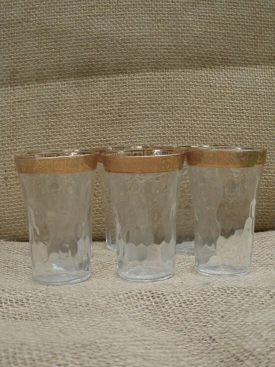 Vintage West Virginia Glass Optic 22K Gold Cordial Glass Set of 6