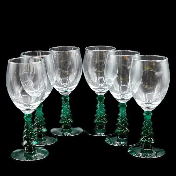 Holiday Libbey Christmas Tree Stemmed Wine Glasses Set 6