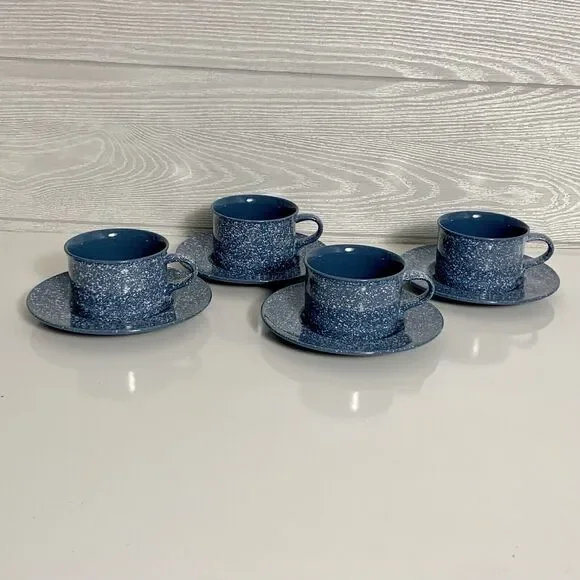 Mikasa Ultrastone Country Blue Cup & Saucer Set of 4