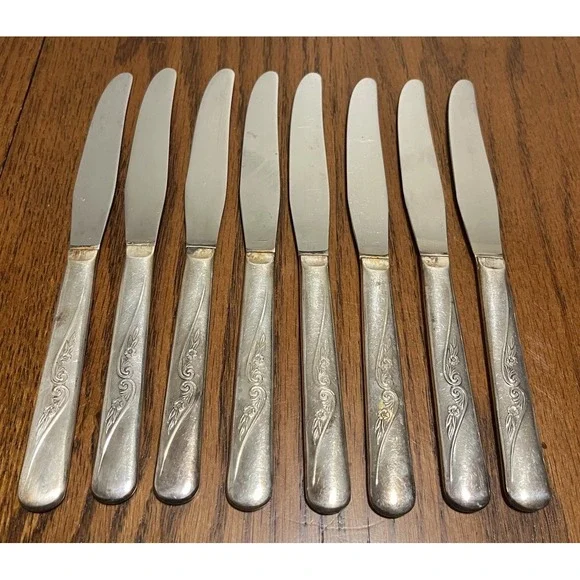 Revelation‎ Silverplate, Precious Flower, 8 Knives International Silver 1953