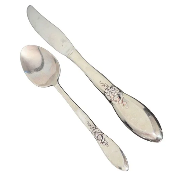 Oneida Community Stainless‎ | Morning Rose | Knife and Teaspoon | Set of 2