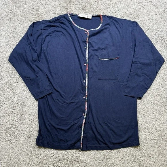 Vintage Gold Label Victorias Secret Blue Pajama Top‎ Loungewear Intimate Plaid M