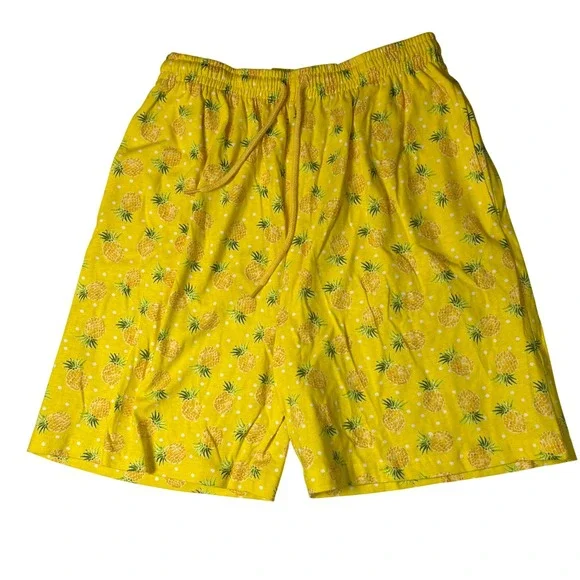 Cozee Corner Yellow Pineapple Polka Dot Cotton Lounge Pajama Shorts Womens‎ Med