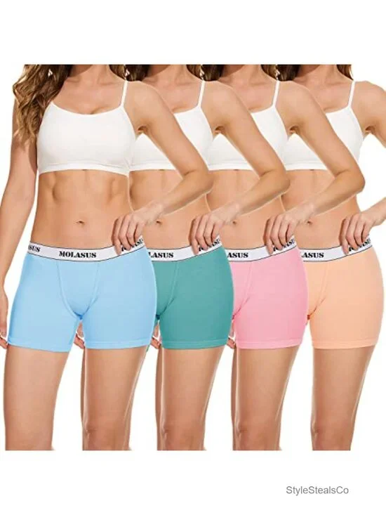 Women's Cotton Stretch Boy Shorts Underwear 4-Pack
