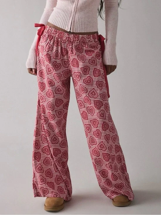 UO Out From Under Eat Your Heart Out Side-Tie Bow Pajama Pants Size XS