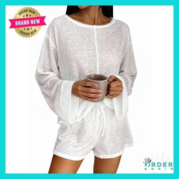 Sheer Mesh Pajama Set Long Sleeve Oversized Chic Lounge Sleepwear Y2K