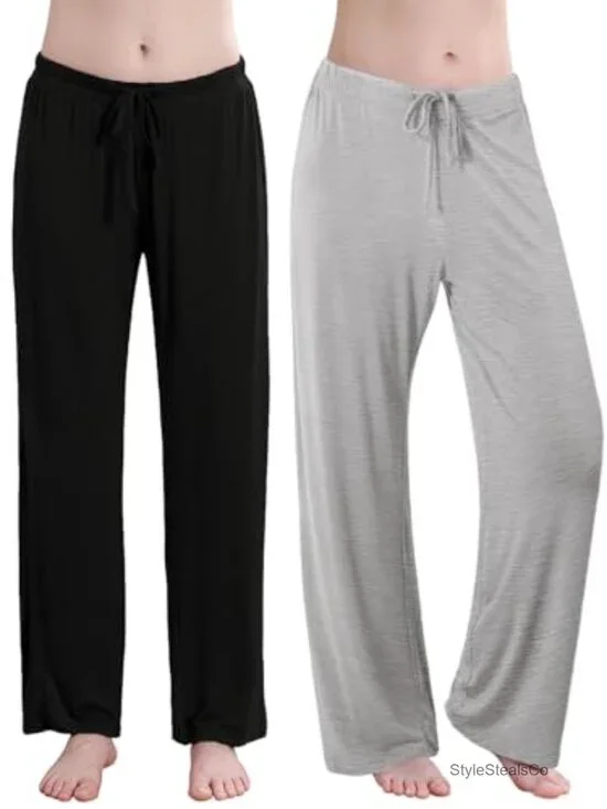 Women's Drawstring Pajama Pants Wide Leg Lounge Sleep Bottoms with Pockets 2