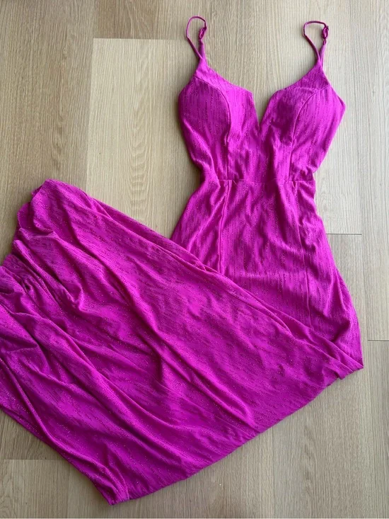 City Triangles Pink Glitter V-Neck Strappy Sleeveless Maxi Dress Stretch 5