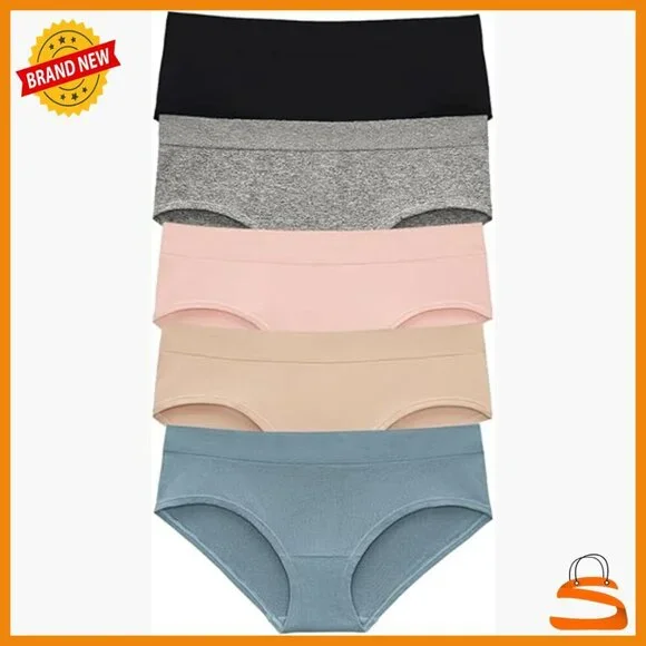 Seamless Hipster Panties Set, 5-Pack, Breathable Nylon Spandex, Low Rise