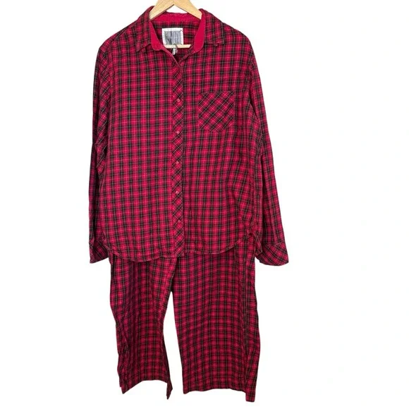 Victoria's Secret Red Plaid 2 Piece Pajama Set XL Holiday Christmas Heritage‎