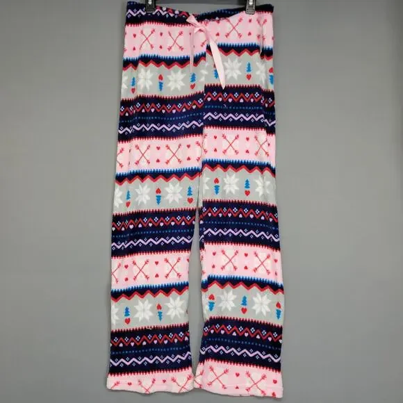Bobbie Brooks Sleepwear Pants Womens Large Fleece Snowflake Hearts Winter Pajama
