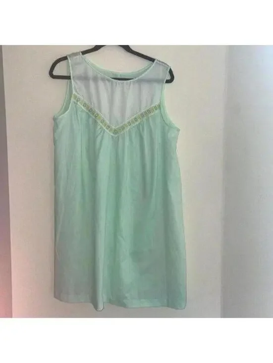 Vintage 1960s Mint Green and Embroidered Semi Sheer Nightgown Pajama Lingerie