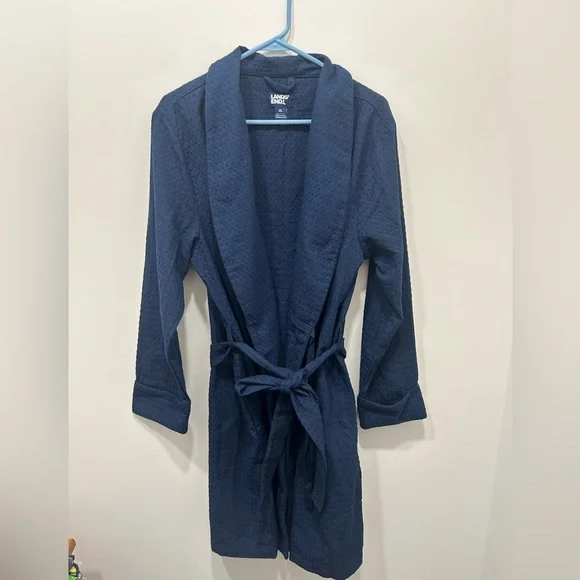 Land’s End Robe Women's XL Navy Waffle‎ Resort Mid-Length Tie Front