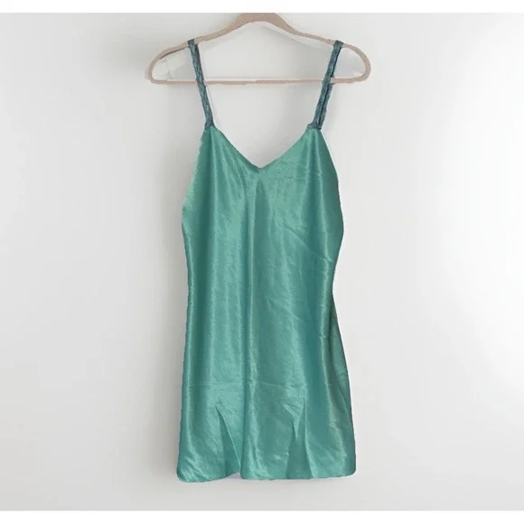 Morgan Taylor Satin Chemise Slip Blue Y2K Coquette Lingerie Nightgown‎ M