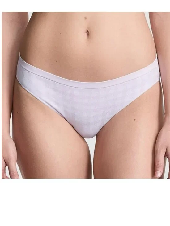 Victoria’s Secret PINK Seamless White and Purple Gingham Bikini Panty NWT!