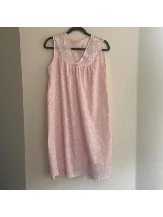 🇺🇸Vintage 1960s Barbiecore Pink Floral Sleeveless Nightgown Pajama Lingerie