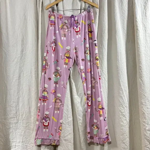 Nick & Nora Sock Monkey Baking Print Pajama Pants‎ Lavender M